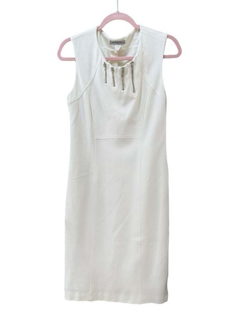People Like Frank White Sleeveless Sheath Dress with Zip-Accent Neckline Size 6